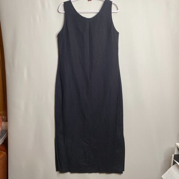 Jessica Howard Linen Blend Blue Midi Dress Lined Zip Closure Slit Sides Size 12 - Picture 2 of 13